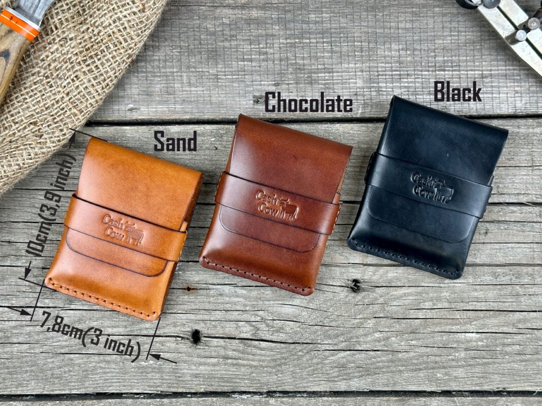 Handmade minimalist leather wallet crafted from 1.8mm thick full-grain leather, featuring card and cash pockets with stylish contrast stitching. Compact, durable, and built to last.